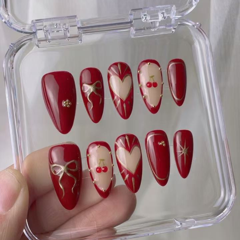 Almond 3d style nails No.117