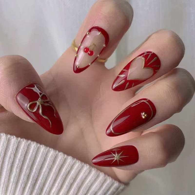 Almond 3d style nails No.117