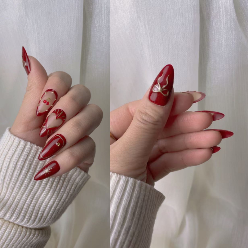 Almond 3d style nails No.117