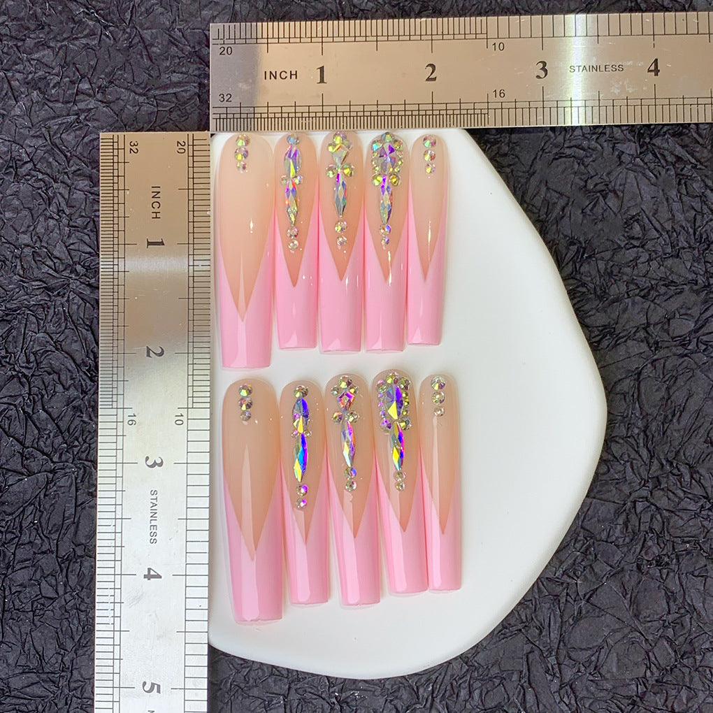 Pink French Style long style Press on nails