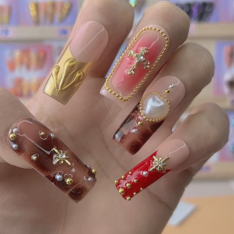 Handmade nails Square Shape Nails 122