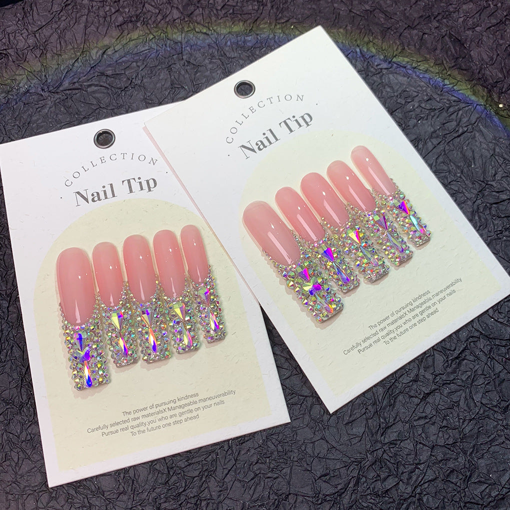 Super Long Full Diamond French Water Pipe Handmade Press on Nails No.42