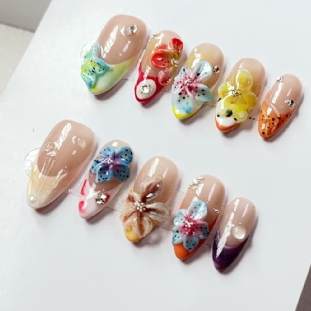 Almond 3d style nails 10