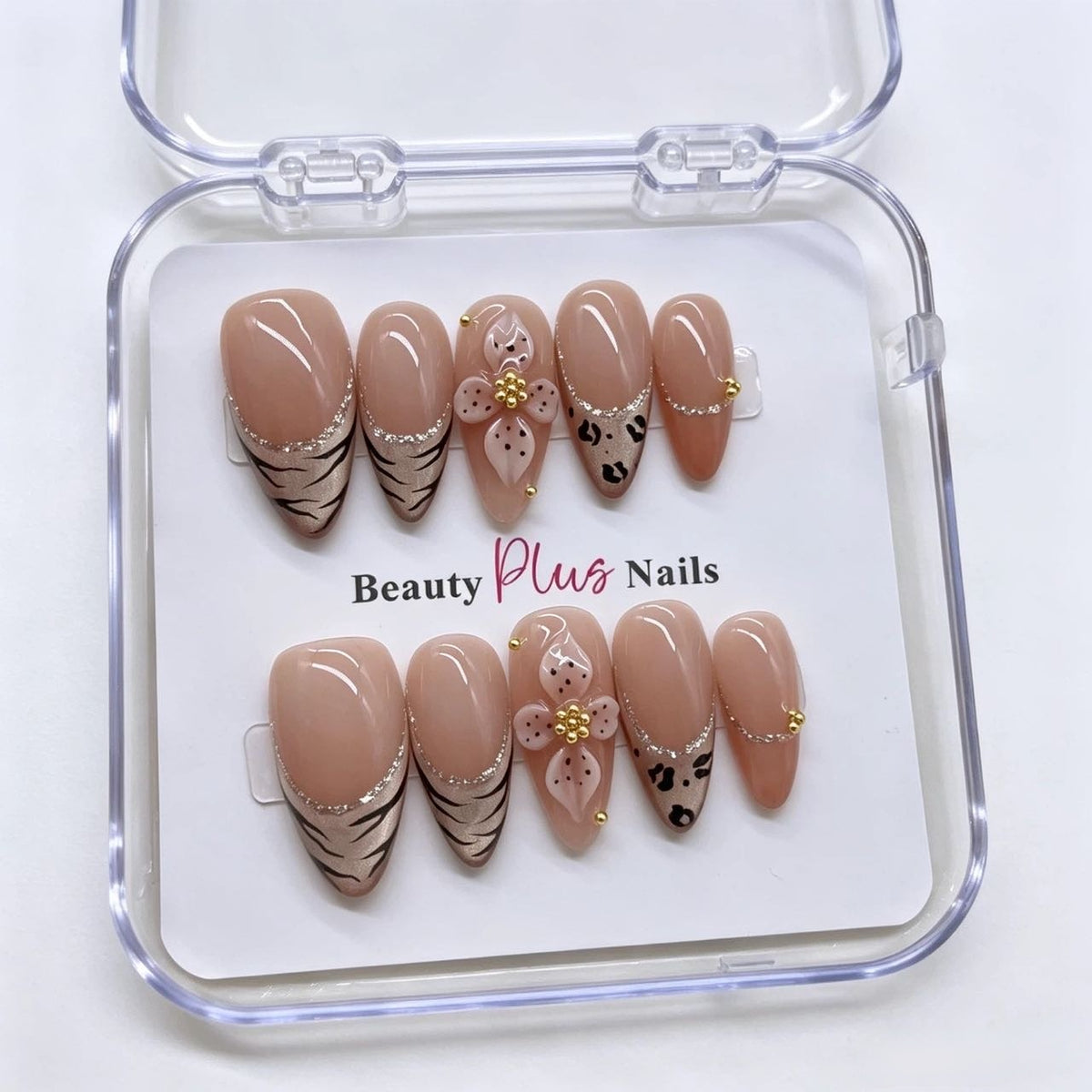 Savage Bloom | Luxury Almond 3D Flower Leopard Tiger Print Press On Nails