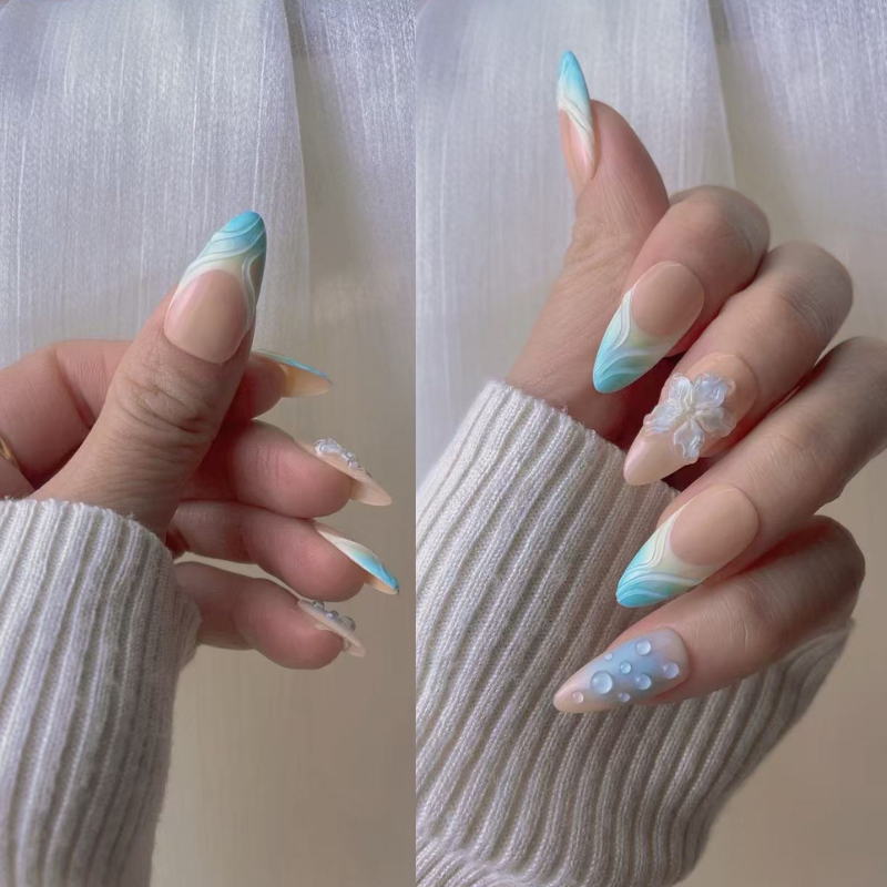 Almond 3d style nails No.24
