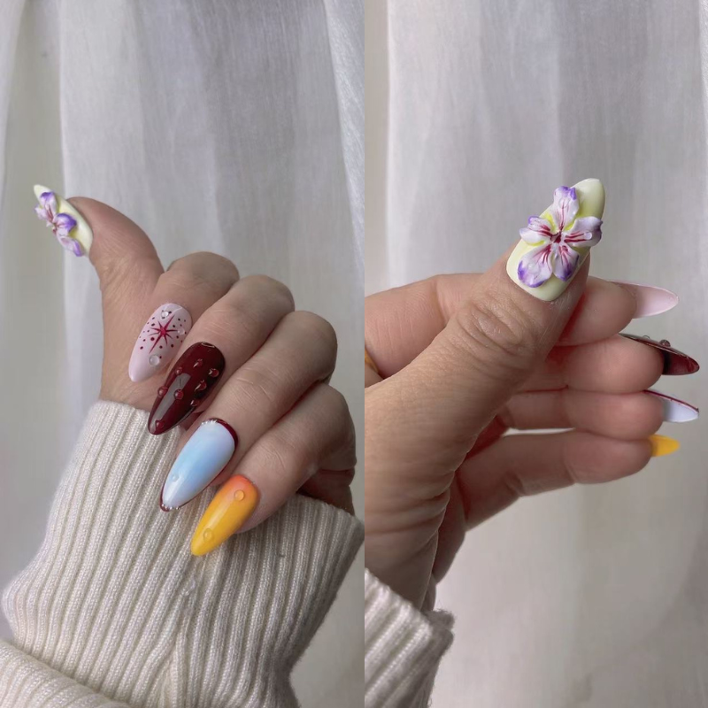 Almond 3d style nails No.23
