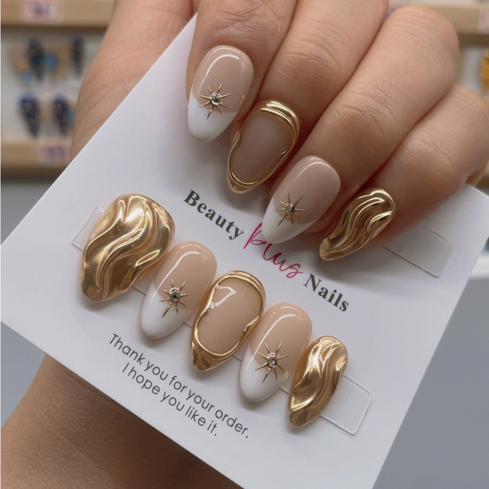 Almond 3d style nails No.35