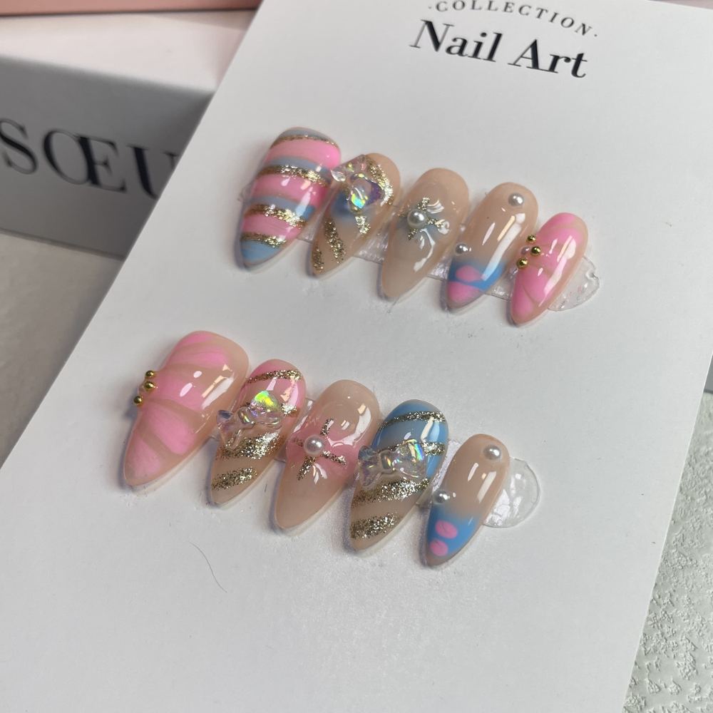 Almond 3d style nails 45
